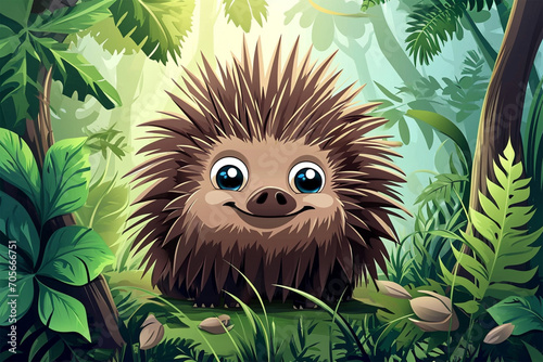 cartoon stail of a porcupine in the forest photo