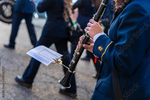 Wind instrument music band making music on the street. photo