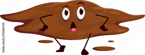 Cartoon poop emoji, funny poo excrement character, happy toilet shit emoticon. Isolated vector comical and humorous diarrhea personage with a distressed expression, depicts the liquid messy aftermath