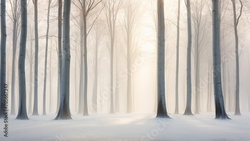 winter landscape  view of the alley in the park in the morning fog at sunrise in the rays of the sun and blue  abstract winter nature background