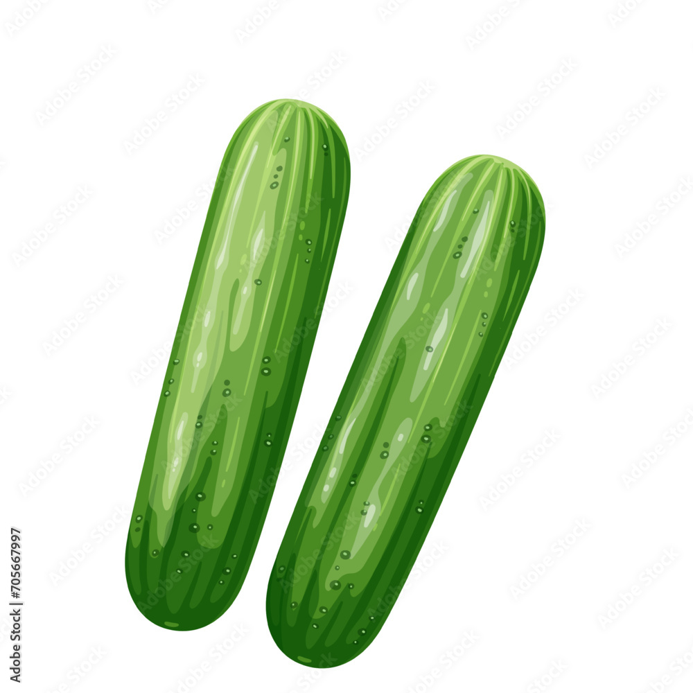Cucumbers vector illustration. Cartoon isolated top view of two whole long green cucumbers, pair of fresh farm garden vegetables to cook healthy summer vitamin salad, vegetarian natural garnish Cucumbers vector illustration. Cartoon isolated top view of two whole long green cucumbers, pair of fresh farm garden vegetables to cook healthy summer vitamin salad, vegetarian natural garnish