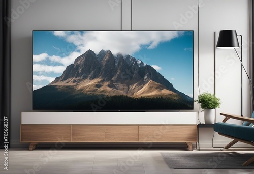 4K TV flat screen LCD or OLED plasma realistic illustration White blank monitor mockup wide flatscreen photo