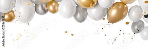 Silver white and gold balloons isolated on white banner photo