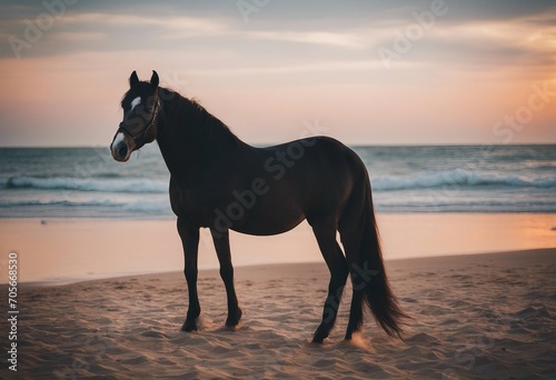 Handsome horse at the beach ocean view Funny Summer vacation holidays concept