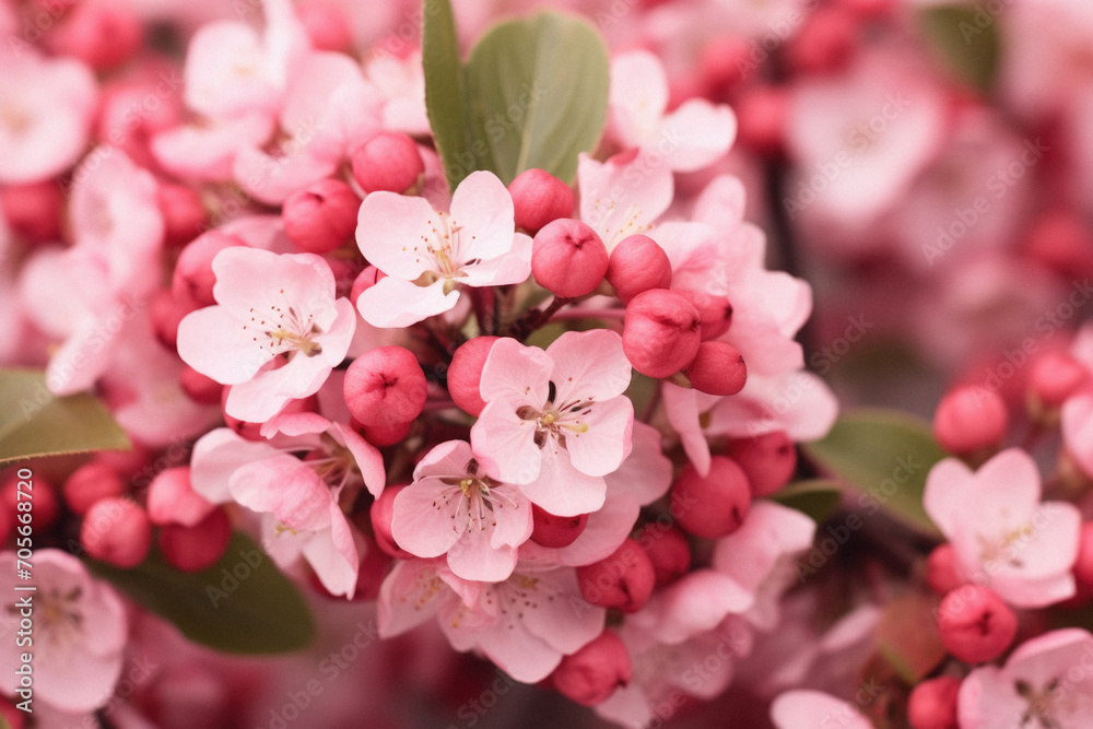 Beautiful blossoming branches of apple tree outdoors, closeup view.
