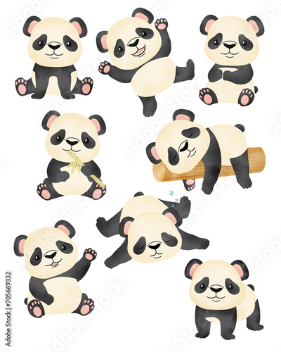 set of cute panda
