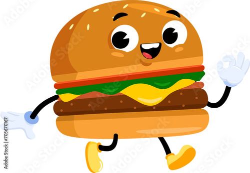 Happy Burger Retro Cartoon Character. Vector Illustration Flat Design Isolated On Transparent Background