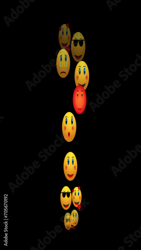 Vertical illustration of live reactions of emoji icons in an alpha channel. Social media live reactions for Facebook, Instagram, and Twitter. Live-style animated icon for live-stream chat.