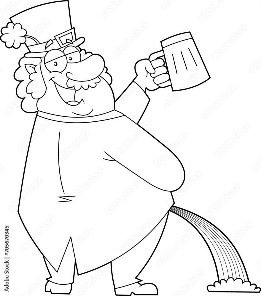 Outlined Drunk Leprechaun Cartoon Character Pissing Rainbow. Vector Hand Drawn Illustration Isolated On Transparent Background Outlined Drunk Leprechaun Cartoon Character Pissing Rainbow. Vector Hand Drawn Illustration Isolated On Transparent Background