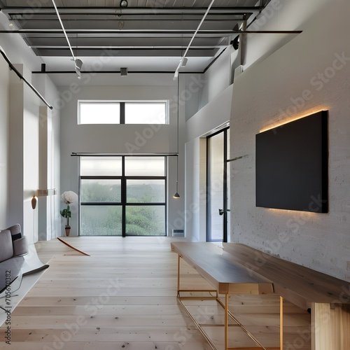 A contemporary art studio with high ceilings and track lighting2