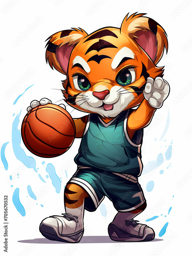 Fotografie Chibi tiger playing basketball