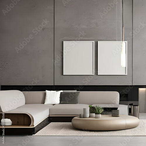 A minimalist living room with neutral tones and a large, comfy sectional sofa3 photo