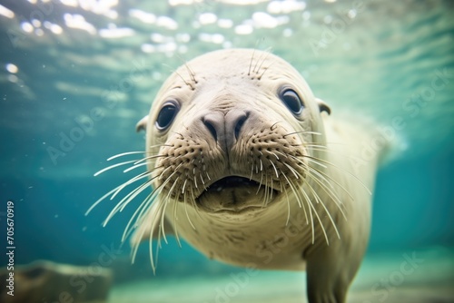 curious seal approaching underwater camera © studioworkstock