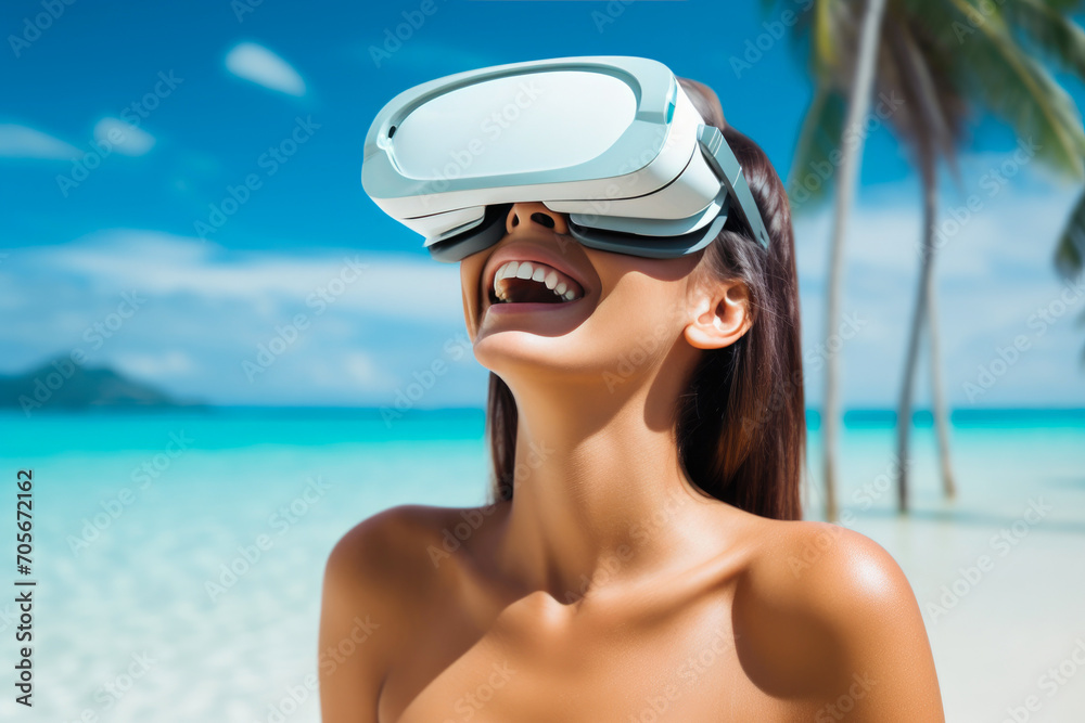 Radiant Virtual Reality: Woman Walking on White Sand Radiant Virtual Reality: Woman Walking on White Sand