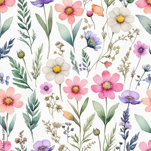 Watercolor Wild Flowers Pattern  Simple and Beautiful Vector Design