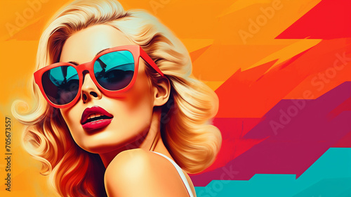 Vibrant Vixen  Retro Pop Art Style Featuring a Sexy Blonde in Sunglasses