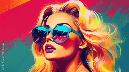 Sultry Shades: Pop Art Glamour with a Blonde Beauty on a Colorful Canvas