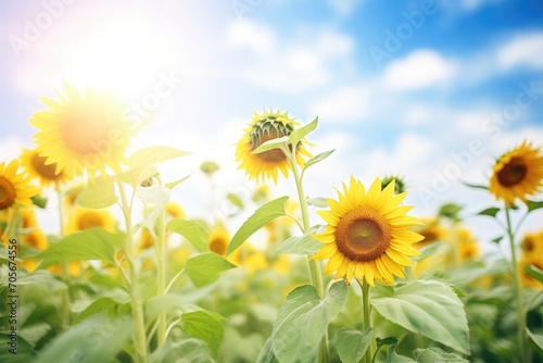 sunburst over a blooming sunflower field