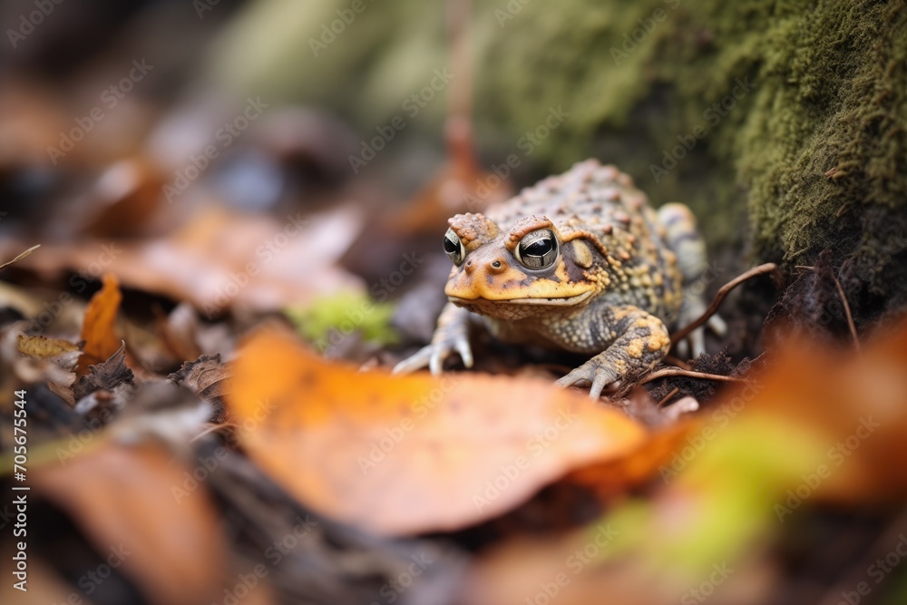 Fototapeta premium toad on leaf litter in a dense shade