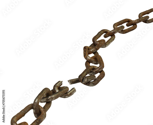 rusty old broken chain on transparent background