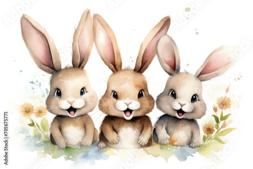 Illustration of watercolor rabbits on a white background