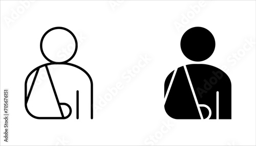 Injured man in bandage. Broken arm icon set. vector illustration on white background