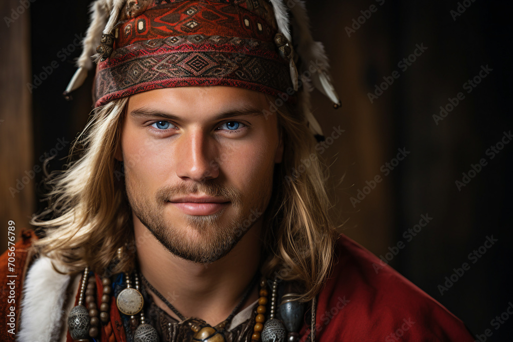 A handsome man in traditional clothes symbolizing country and cultural heritage generative Ai