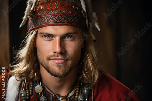 A handsome man in traditional clothes symbolizing country and cultural heritage generative Ai