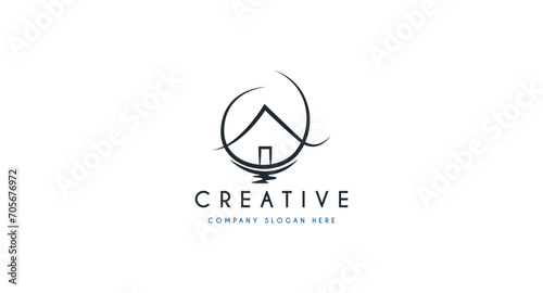 House on Lake, Resort, Villa with Lake logo design vector illustration.