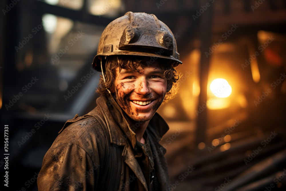 Fototapeta premium Person in protective helmet extracting energy resources and natural minerals generative AI