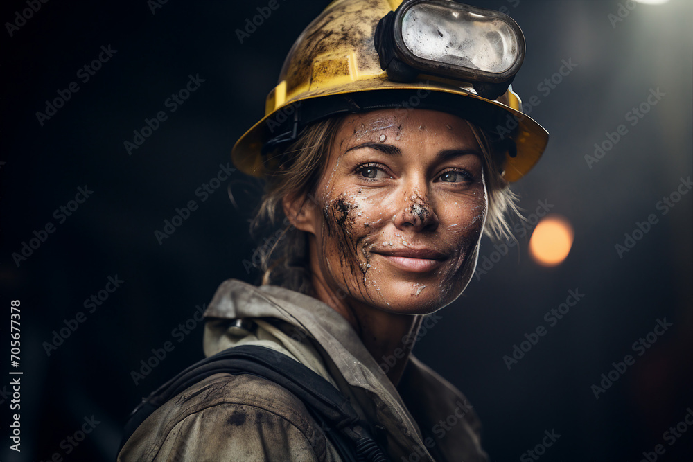 Portrait of a woman working underground ai generative concept
