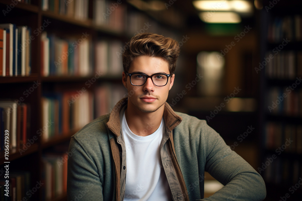 Fototapeta premium Generative AI technology conceptual picture World Book Day people reading book in big large library