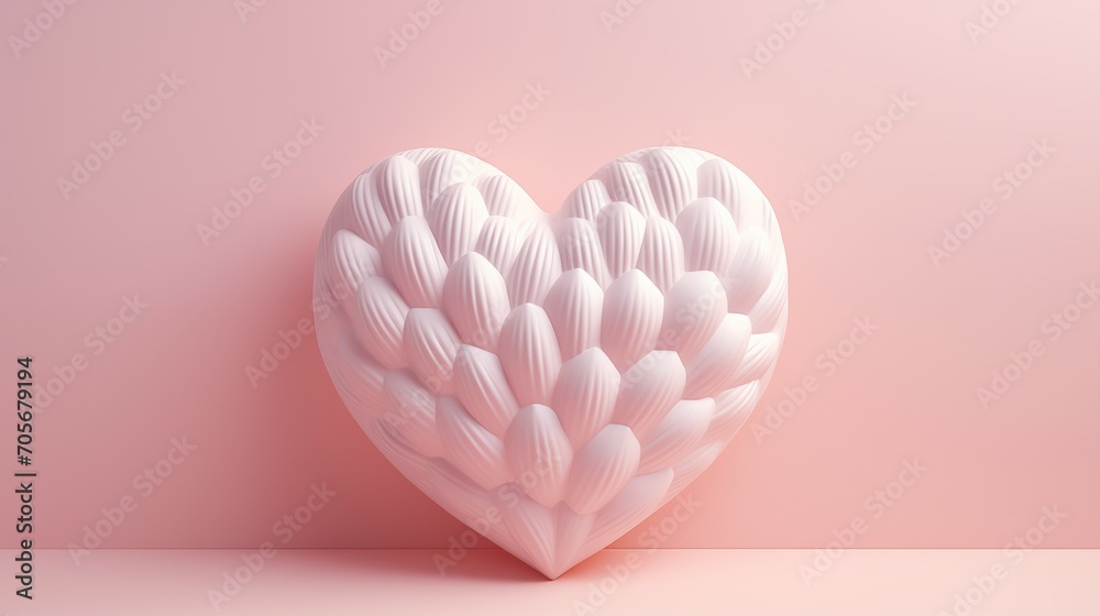 A small abstract pattern embossed on white heart with a pink background.