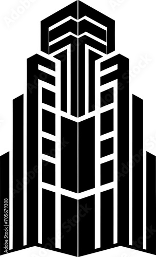 Skyscraper silhouette in black color. Vector template for laser cutting wall art.
