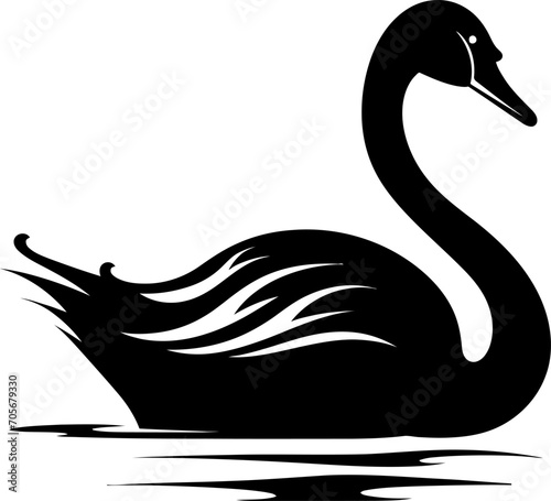 Swan silhouette in black color. Vector template for laser cutting wall art.