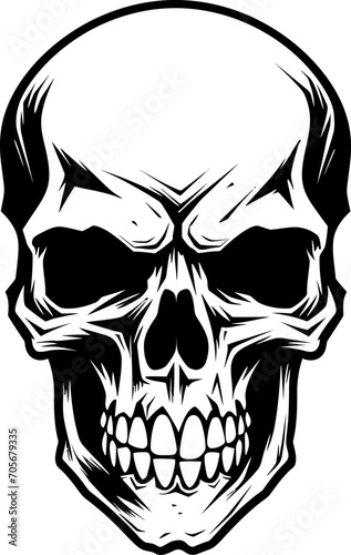Skull head tattoo silhouette in black color. Vector template for tattoo design art.