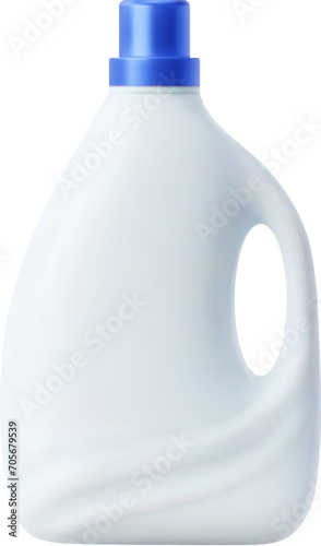Detergent and clean product plastic bottle mockup. Isolated 3d vector white blank realistic package. Household chemicals tube with handle, liquid soap, stain remover, laundry bleach, cleaner template