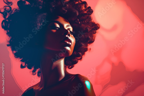 Mulher afro com luzes e sombras em seu rosto em um fundo artístico - Fundo de tela  photo