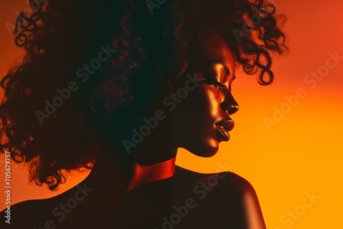 Mulher afro com luzes e sombras em seu rosto em um fundo artístico - Fundo de tela  photo