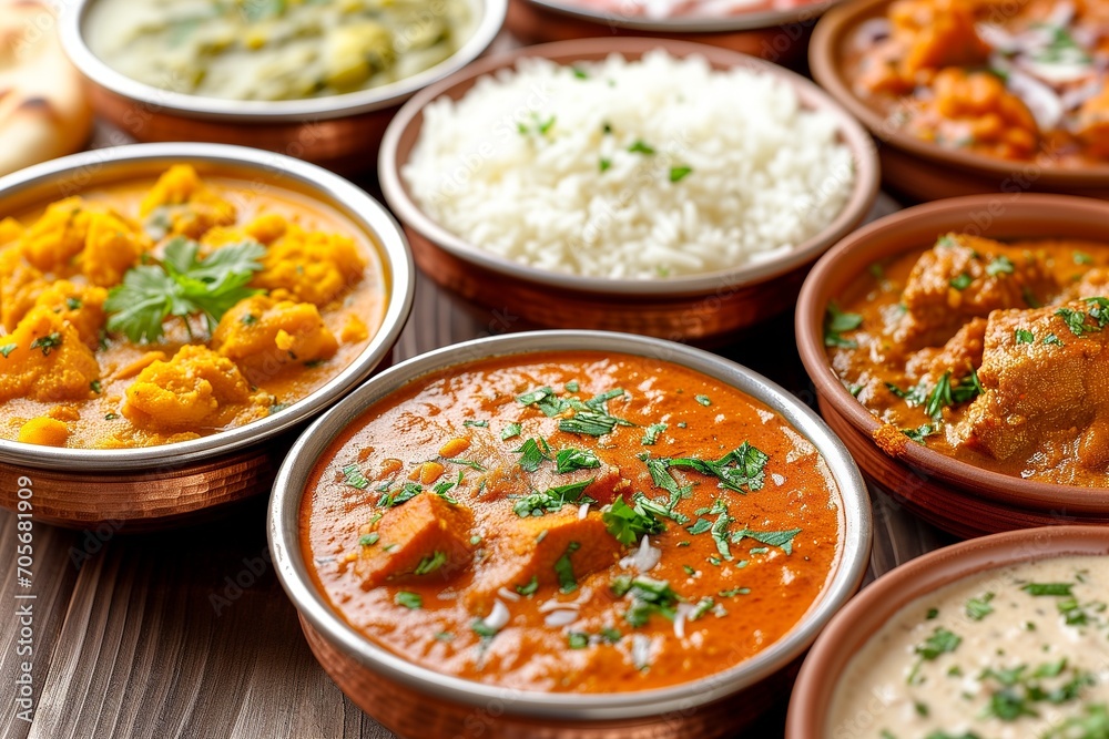 Indian cuisine, assorted traditional dishes Indian cuisine, assorted traditional dishes