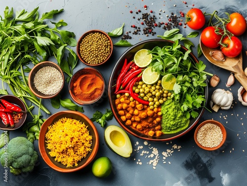 Vegetarian Indian dishes, health and wellness focus, bright and fresh ingredients