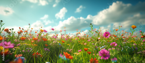 Vibrant Spring Blossoms: Close-Up of Colorful Cosmos Flowers in a Natural Setting