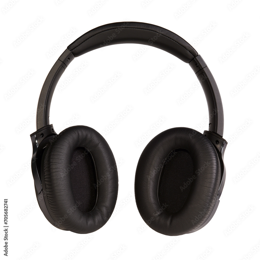 Black wireless modern headphones on a white isolated background Black wireless modern headphones on a white isolated background