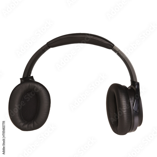 Black wireless modern headphones on a white isolated background
