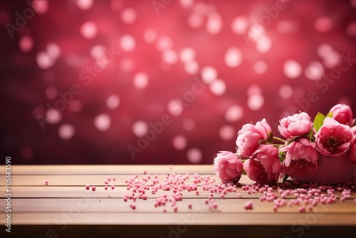 Valentine s day love background with flowers and copy space. Generative Ai