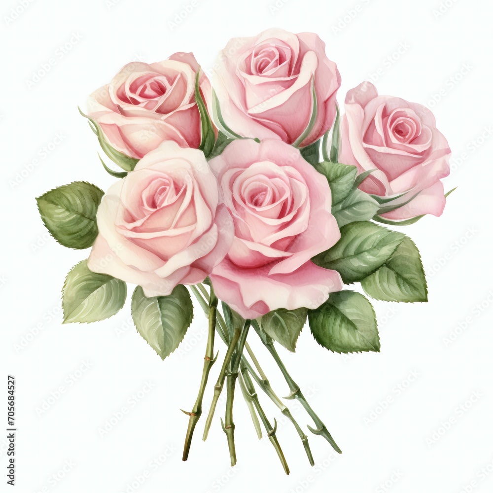 Watercolor of A beautiful of pink roses flowers isolated on the white background. Watercolor of A beautiful of pink roses flowers isolated on the white background.