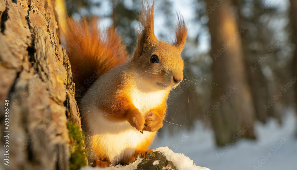 squirrel in snowy winter forest, backlight, generative ai squirrel in snowy winter forest, backlight, generative ai