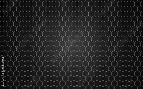 Black hexagonal background. Simple hexagon seamless tile pattern. Honeycomb Grid seamless background or Hexagonal cell texture. With vignette dark border shadow. Black and White tone.