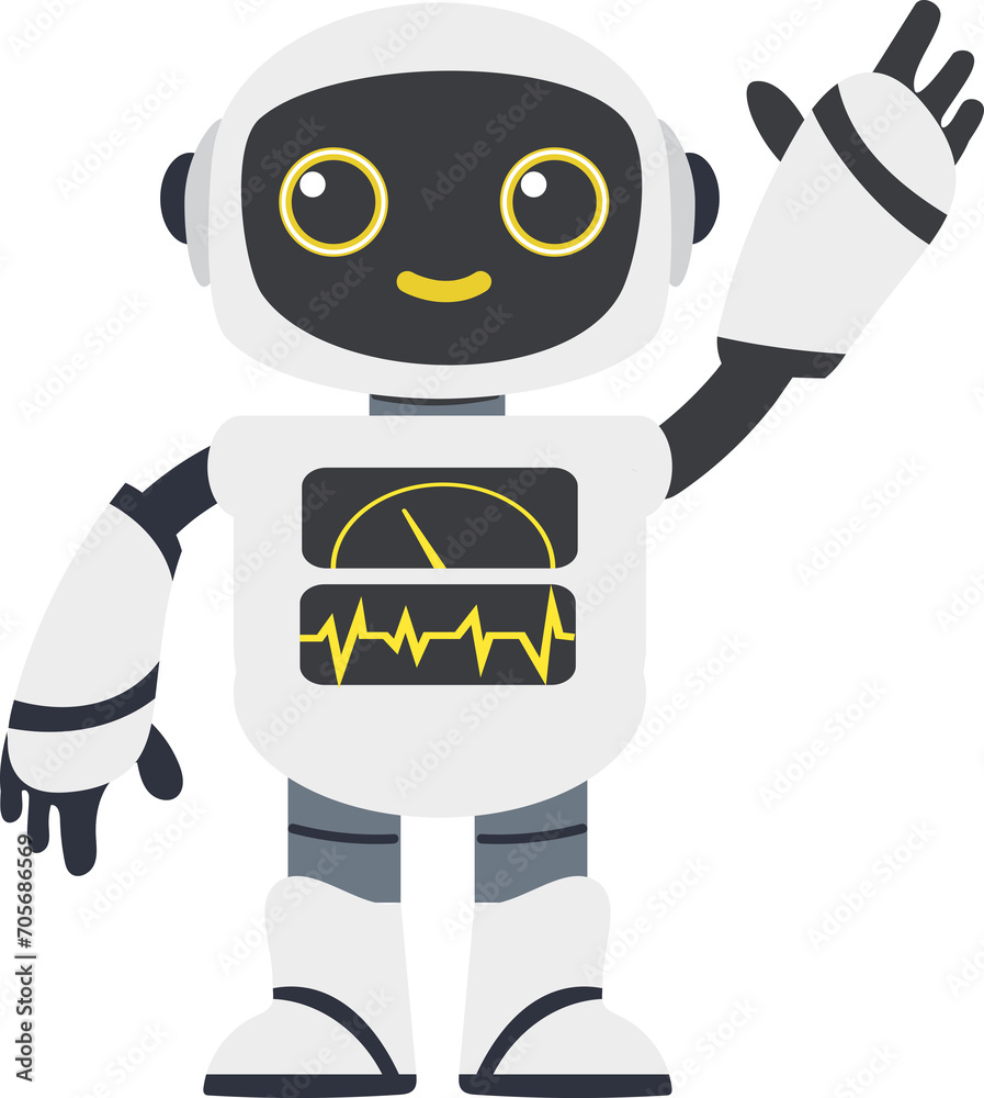 Fototapeta premium Cute white Ai robot with hand up