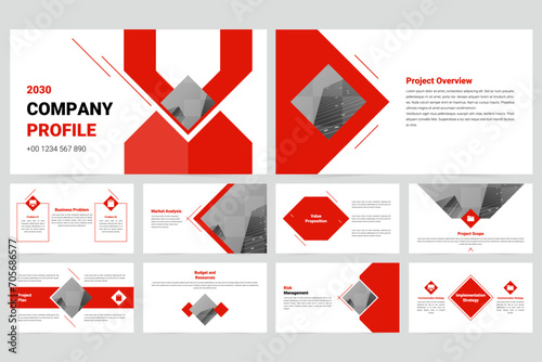 Red modern business work report slide presentation template